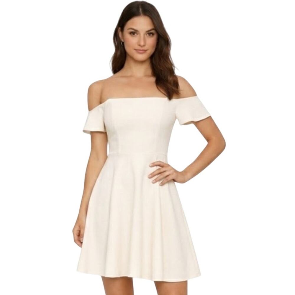 Amanda Uprichard Off Shoulder A-Line Mini Dress Ivory EUC Size Small